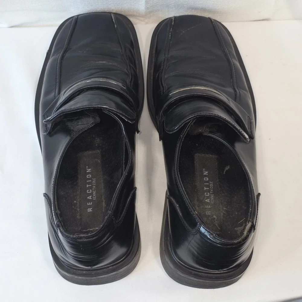Kenneth Cole Reaction Square Toe Slip On Dress Shoes Black‎ Leather Men Size 9